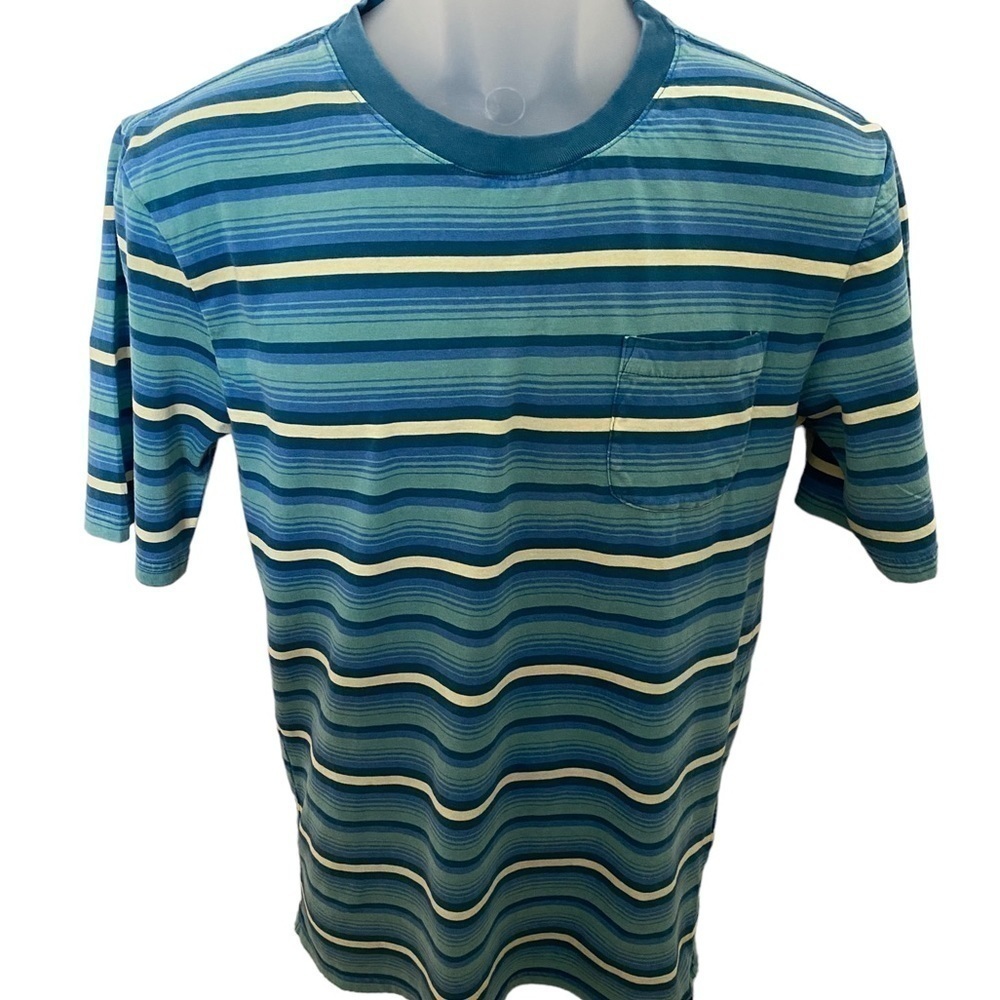 QUIKSILVER Blue & White Striped Surf Skate Tee Shirt Men SP Small
